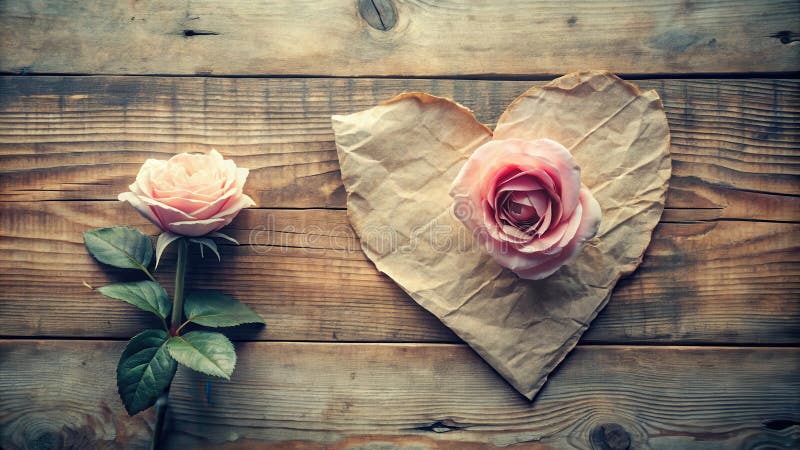 Romantische Blumenarrangements mit einer einzelnen Stielrose und einem herbstlichen Stück gealtertem Papier. vektor abbildung