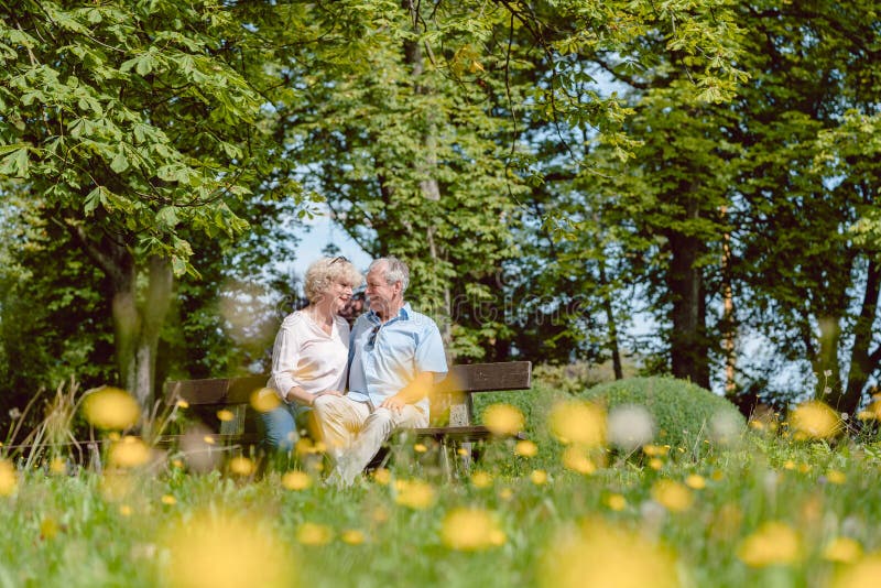 Romantische ältere Paare in der Liebe, die draußen in eine idyllische Gleichheit datiert stockfotos Romantische ältere Paare in der Liebe, die draußen in eine idyllische Gleichheit datiert stockfotos