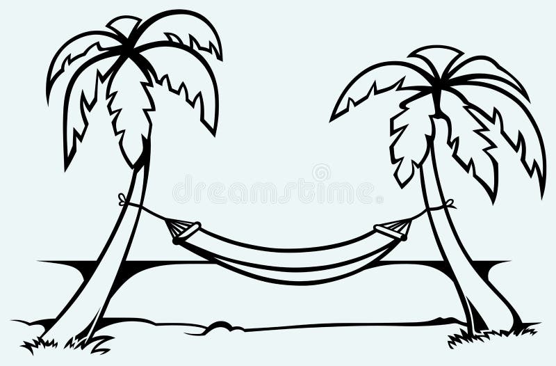 Romantisk hängmatta mellan palmträd stock illustrationer