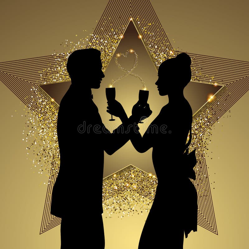 Romantisk parkontur som delar exponeringsglas av champagne stock illustrationer Romantisk parkontur som delar exponeringsglas av champagne stock illustrationer