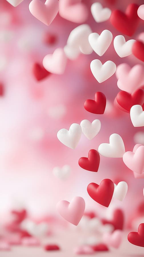 Romantiska valentiners daglig bakgrund med många röda rosa och vita hjärtan flytande royaltyfri illustrationer