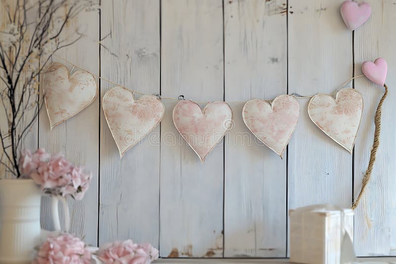 Romantyczny Rustic Heart Garland na białym tle drewna ilustracji