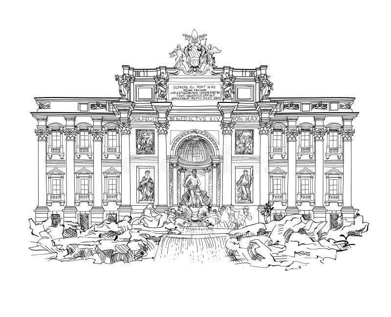 Drawing sketch trevi fountain in rome Royalty Free Vector