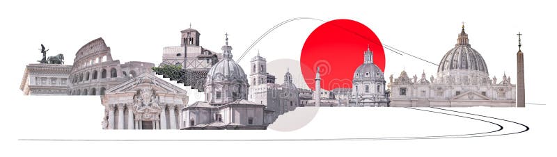 Rome famous landmarks collage. The modern art design from best views of Rome, Italy, Europe. Rome famous landmarks collage. The modern art design from best views of Rome, Italy, Europe.