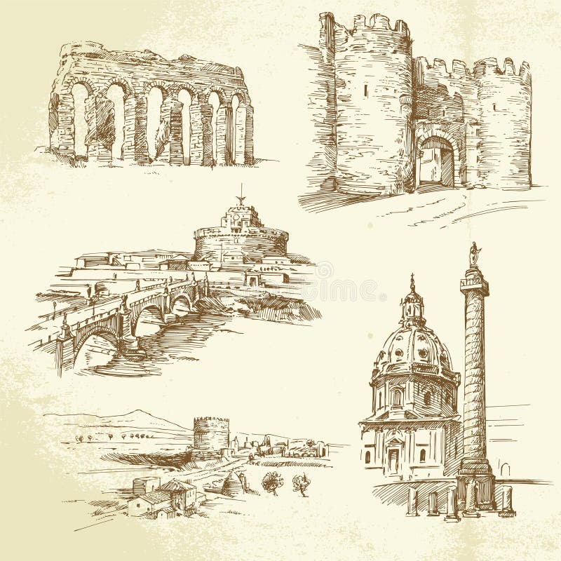 Rome - hand drawn set stock illustration Rome - hand drawn set stock illustration