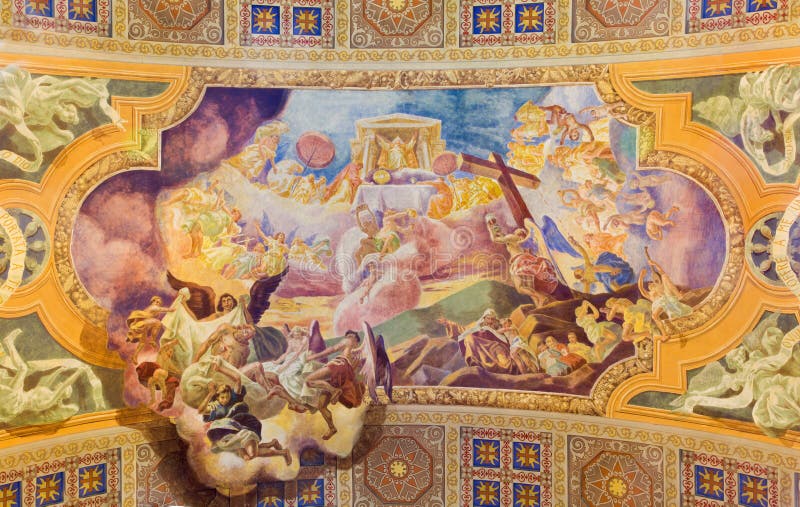 ROME, ITALIE - 10 MARS 2016 : Le fresque l'offre du sacrifice du corps et du sang du Christ et de x28 ; 1957-1965& x29 ; images libres de droits ROME, ITALIE - 10 MARS 2016 : Le fresque l'offre du sacrifice du corps et du sang du Christ et de x28 ; 1957-1965& x29 ; images libres de droits