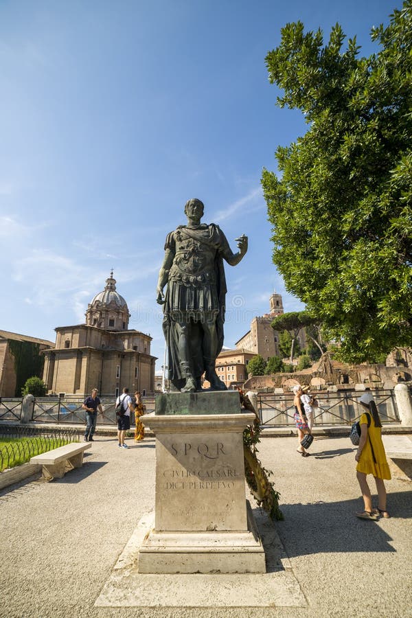 A Bronze Statue of Caesar is a Replica of an Antique Marble Statue