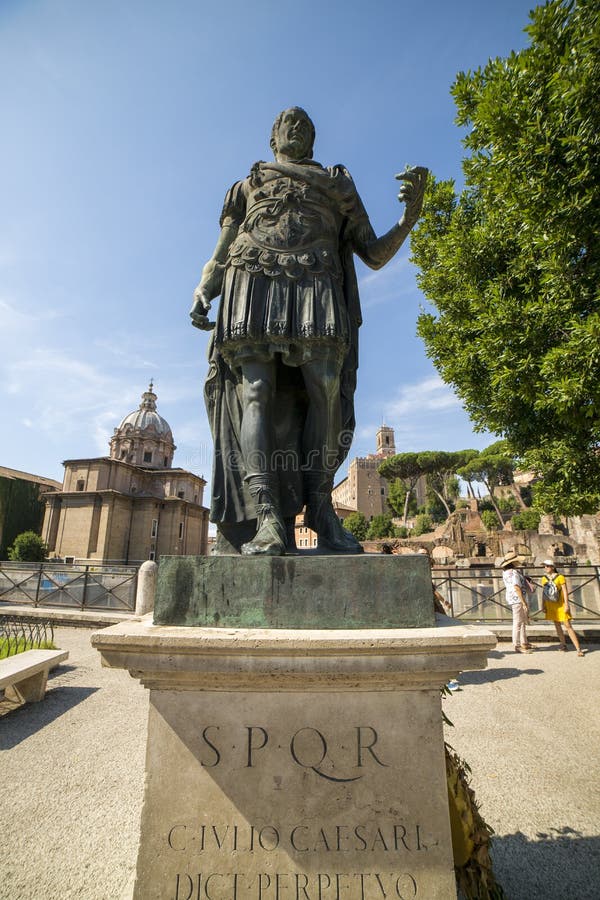 A Bronze Statue of Caesar is a Replica of an Antique Marble Statue