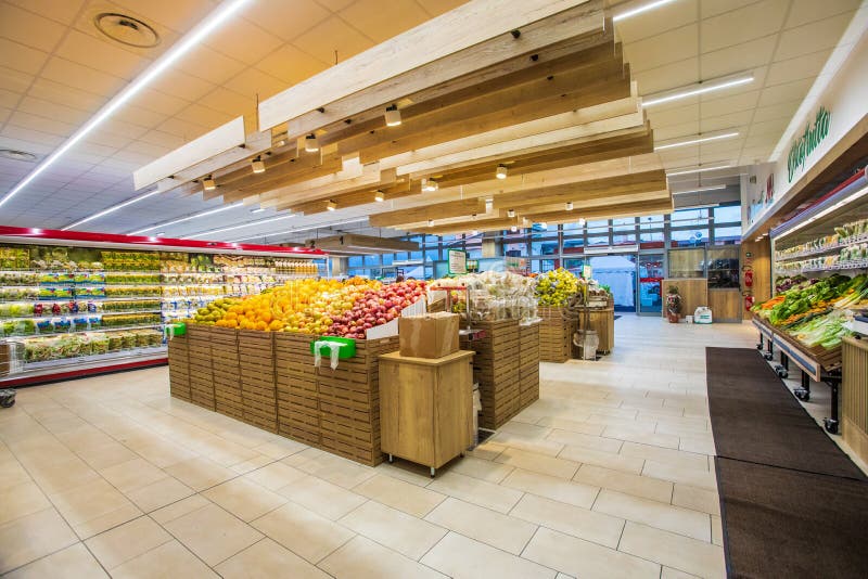 Fruit and vegetable department with numerous varieties