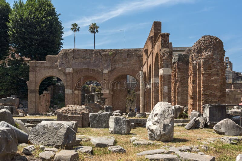 Panoramic view of Roman Forum in city of Rome, Italy