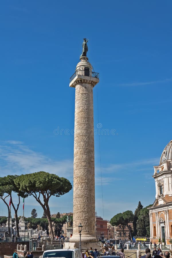 Rome, Italy - march 22, 2019: Trajan`s Column Italian: Colonna Traiana - Roman triumphal column in Rome, Italy, that royalty free stock image