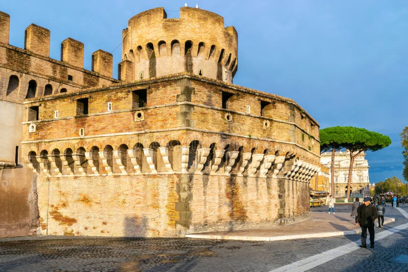 Castel Sant`Angelo Mausoleum of Hadrian - Castle of the Holy Angel a towering cylindrical building in Parco Adriano, Rome