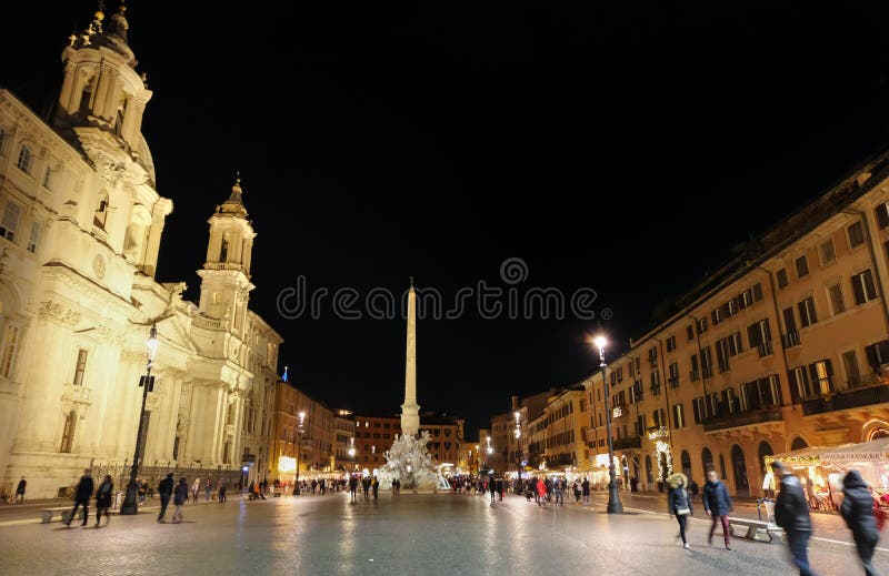 Piazza Navona by night editorial stock image. Image of history - 108171154