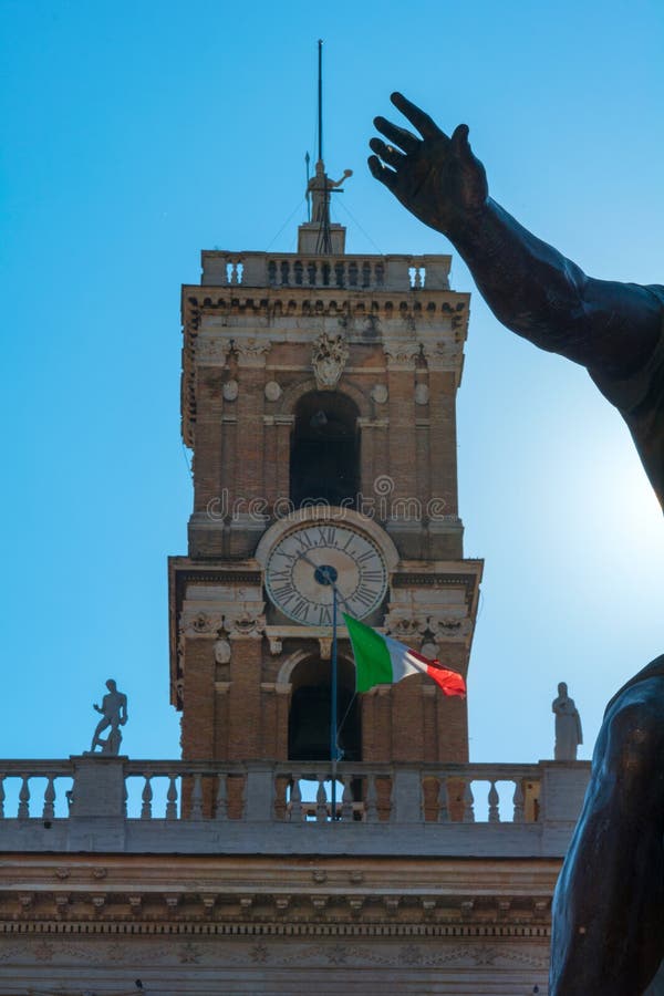 Real Italian Flag on Palazzo Senatorio royalty free stock photo