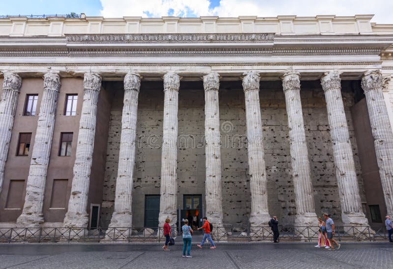 Rome, Italy - 04 October 2022: Temple of Hadrian (Il Tempio di Adriano) in center of Rome.