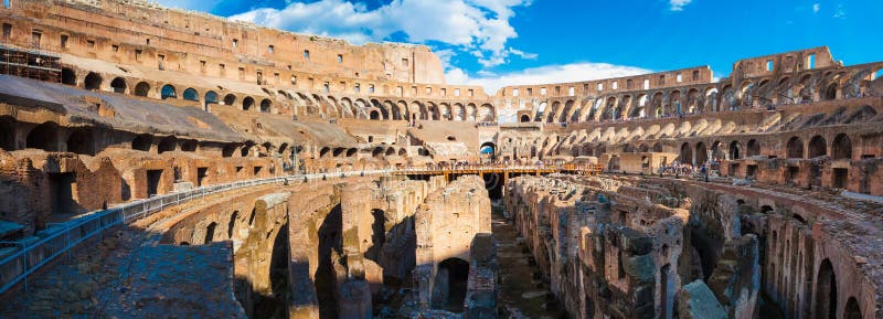 ROME, ITALY - September 12, 2016: Panorama of inside part of Colosseum in Rome, Italy royalty free stock images ROME, ITALY - September 12, 2016: Panorama of inside part of Colosseum in Rome, Italy royalty free stock images