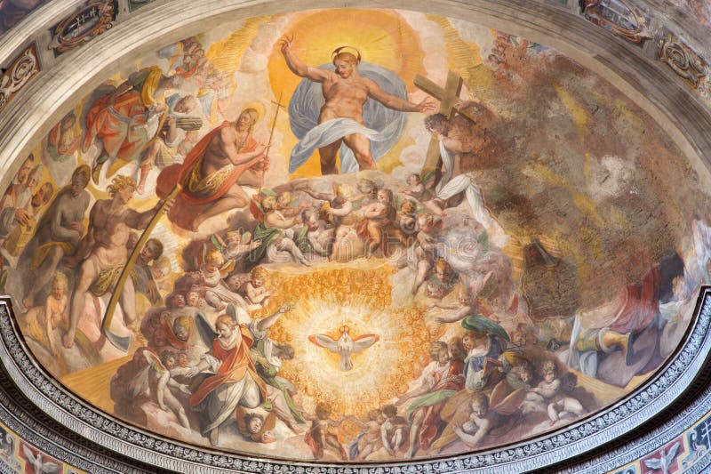 Rome - Jesus Christ i himmelfreskomålningen av Scipione Pulzone från 16 cent i huvudsaklig absid av kyrkliga Santo Spirito i Sass royaltyfri foto Rome - Jesus Christ i himmelfreskomålningen av Scipione Pulzone från 16 cent i huvudsaklig absid av kyrkliga Santo Spirito i Sass royaltyfri foto