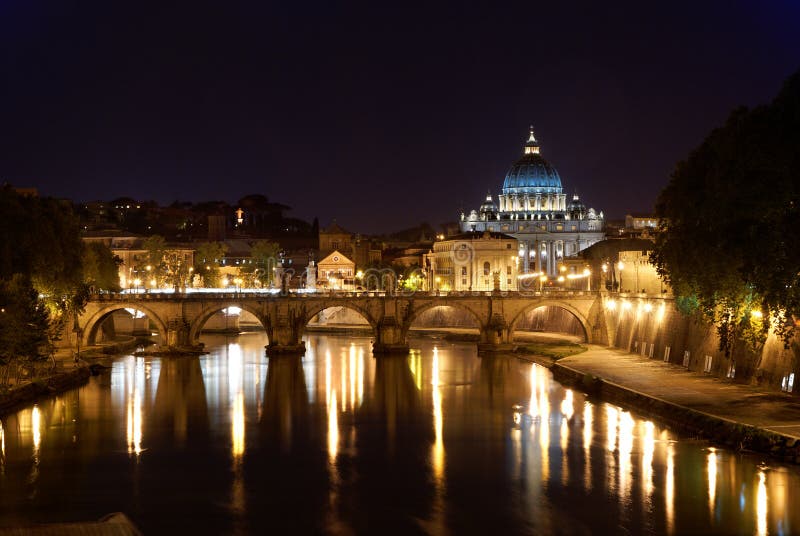 Rome by night: Saint Peter s Basilica in Vatican