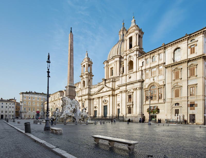 Rome - Piazza Navona in Morning and Fontana Dei Fiumi by Bernini and ...