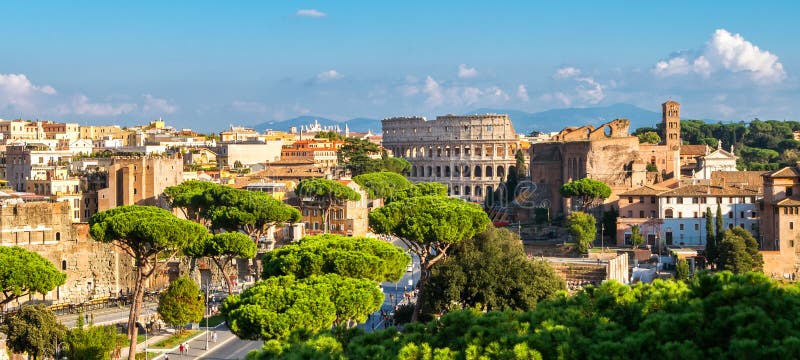 Rome Skyline with Colosseum and Roman Forum, Italy