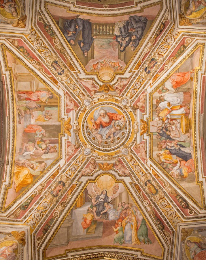 Rome - takfreskomålningen vid G B Ricci (1585) i kyrkliga Chiesa di San Agostino och kapell av st Monica