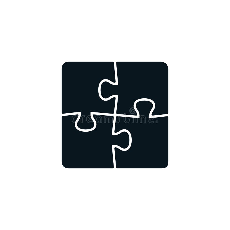 Rompecabezas Negro De Cuatro Piezas. Elementos De Rompecabezas Aislados