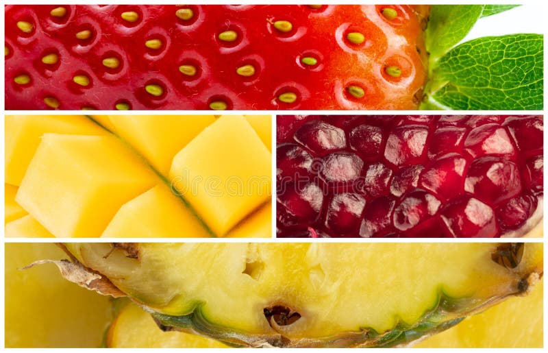 Colagem de frutas morango romã e manga foto de stock royalty free