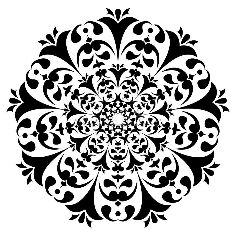 Round black and white ornament. Floral decoration. Vector illustration. Round black and white ornament. Floral decoration. Vector illustration