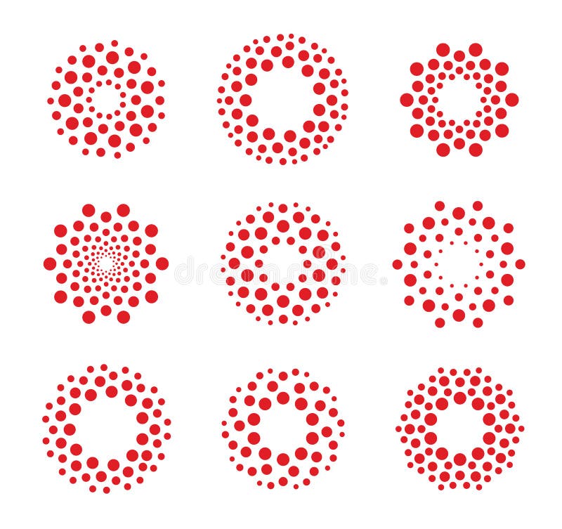 Ronde vorm, abstract vectorpuntenembleem De ongebruikelijke reeks van het cirkelsteken Biologievirus, het pictogram van de innova