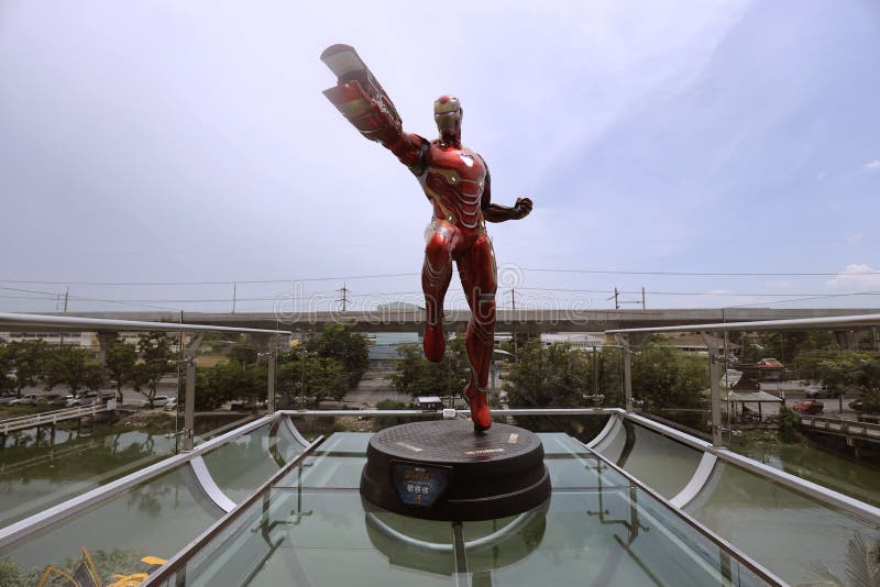 BANGKOK - JUNE 21 : IRONMAN Figure Model  1:1 SCALE on display at Robot Dessert Cafe on JUNE 21, 2019 in Bangkok, Thailand. BANGKOK - JUNE 21 : IRONMAN Figure Model  1:1 SCALE on display at Robot Dessert Cafe on JUNE 21, 2019 in Bangkok, Thailand