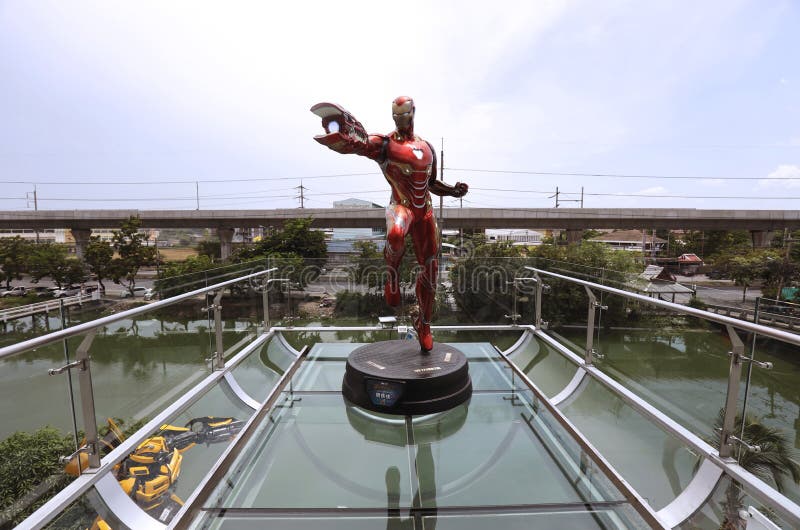 BANGKOK - JUNE 21 : IRONMAN Figure Model  1:1 SCALE on display at Robot Dessert Cafe on JUNE 21, 2019 in Bangkok, Thailand. BANGKOK - JUNE 21 : IRONMAN Figure Model  1:1 SCALE on display at Robot Dessert Cafe on JUNE 21, 2019 in Bangkok, Thailand