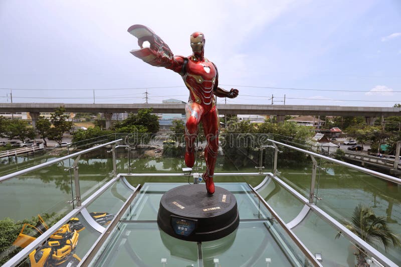 BANGKOK - JUNE 21 : IRONMAN Figure Model  1:1 SCALE on display at Robot Dessert Cafe on JUNE 21, 2019 in Bangkok, Thailand. BANGKOK - JUNE 21 : IRONMAN Figure Model  1:1 SCALE on display at Robot Dessert Cafe on JUNE 21, 2019 in Bangkok, Thailand