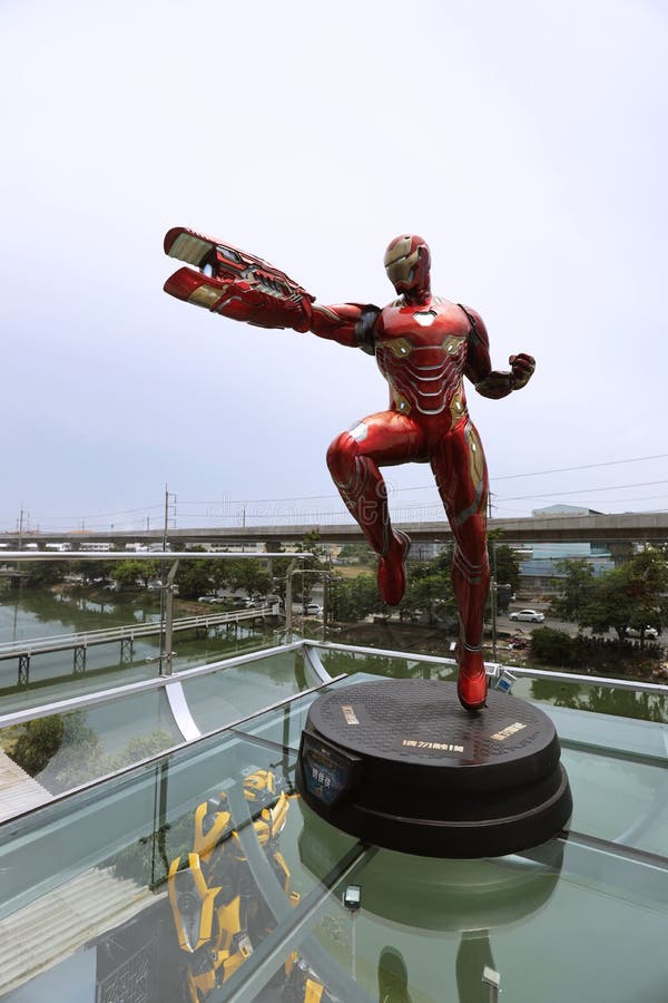 BANGKOK - JUNE 21 : IRONMAN Figure Model  1:1 SCALE on display at Robot Dessert Cafe on JUNE 21, 2019 in Bangkok, Thailand. BANGKOK - JUNE 21 : IRONMAN Figure Model  1:1 SCALE on display at Robot Dessert Cafe on JUNE 21, 2019 in Bangkok, Thailand