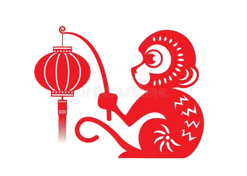 Rood document de dierenriemsymbool van de besnoeiingsaap (de lantaarn van de aapholding) stock illustratie Rood document de dierenriemsymbool van de besnoeiingsaap (de lantaarn van de aapholding) stock illustratie
