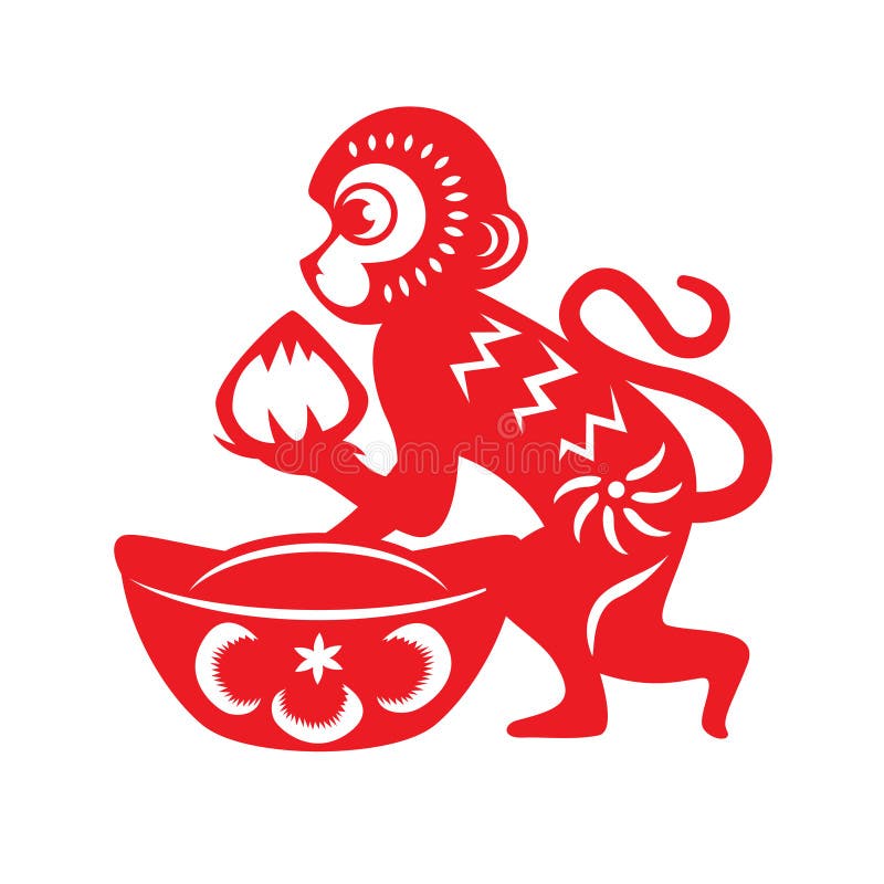 Rood document de dierenriemsymbool van de besnoeiingsaap (de perzik van de aapholding en Chinees Oud geld) royalty-vrije illustratie Rood document de dierenriemsymbool van de besnoeiingsaap (de perzik van de aapholding en Chinees Oud geld) royalty-vrije illustratie