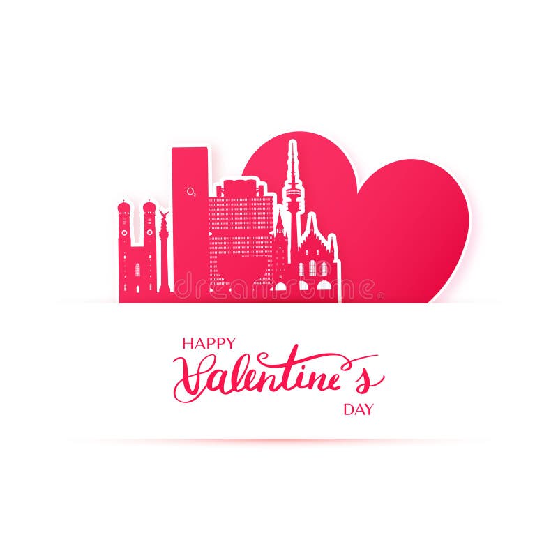 Rood hart en silhouet van de stadsdocument van München stickers vector illustratie Rood hart en silhouet van de stadsdocument van München stickers vector illustratie