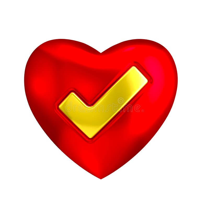 Rood hart met gouden tik 3D JA pictogram vector illustratie Rood hart met gouden tik 3D JA pictogram vector illustratie