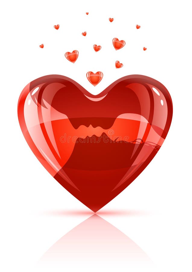 Rood hart met een jong stelletje dat kust vector illustratie