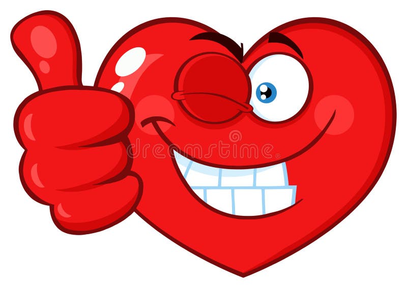 Rood het Gezichtskarakter die van Emoji van het Hartbeeldverhaal en een Duim opgeven knipogen vector illustratie Rood het Gezichtskarakter die van Emoji van het Hartbeeldverhaal en een Duim opgeven knipogen vector illustratie