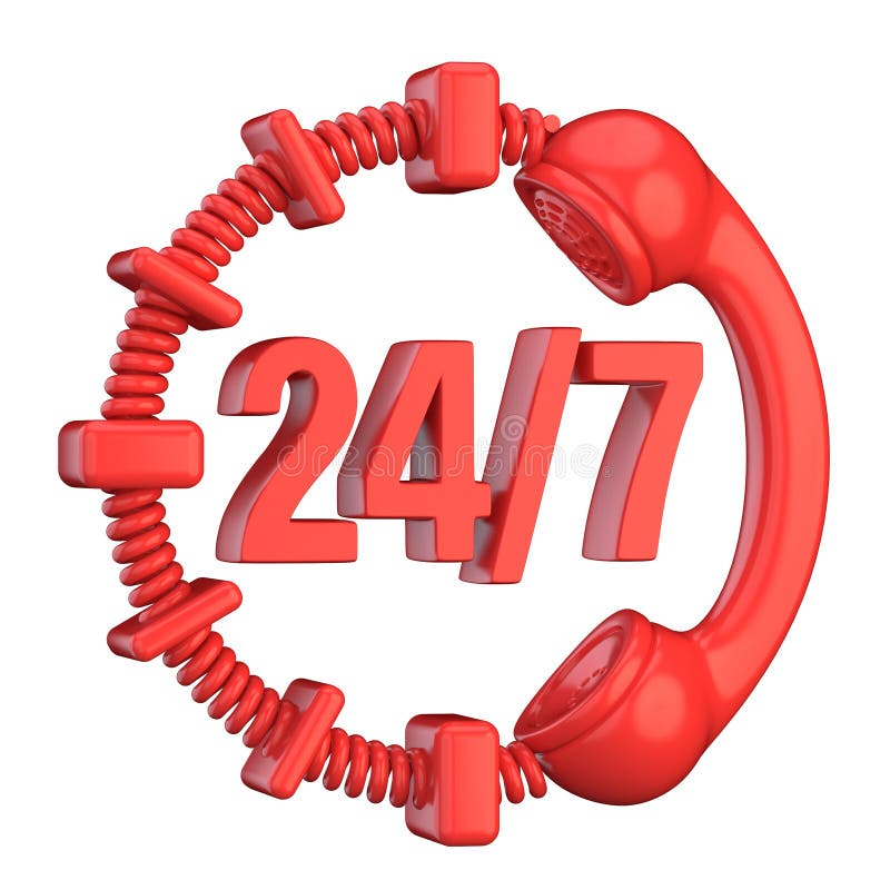 Rood 24 uur per dag en 7 dagen per week teken 3d stock illustratie Rood 24 uur per dag en 7 dagen per week teken 3d stock illustratie
