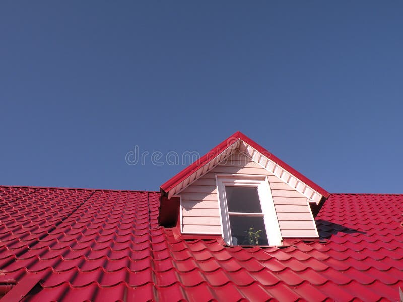 Dormer window on red roof stock photo. Image of roof - 21031570