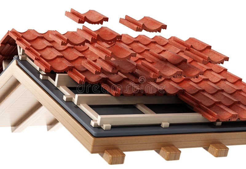 Roof Construction Elements Flat Icons Set Stock Vector - Illustration