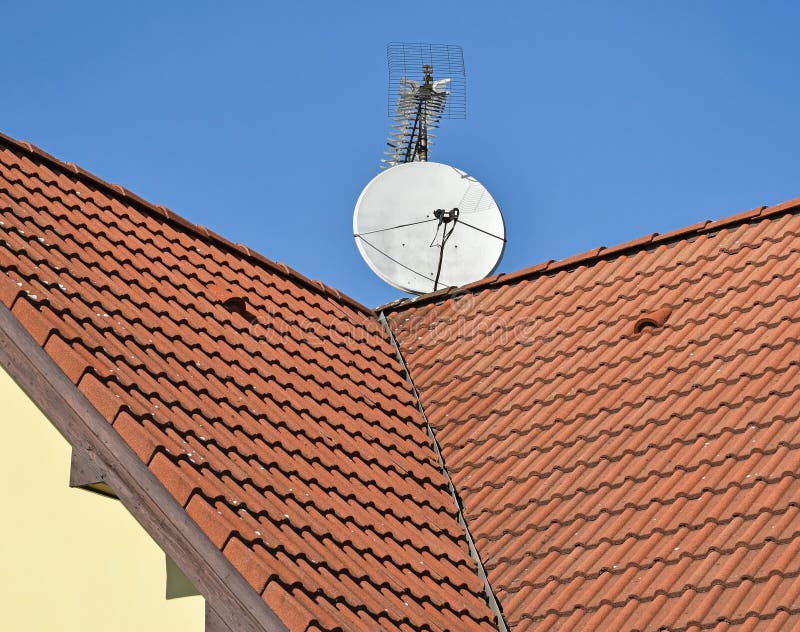 Roof of a House with Antennas Stock Image Image of building