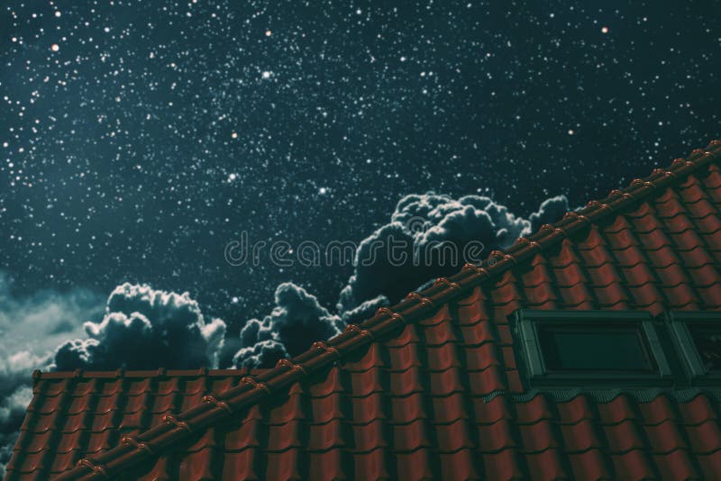 Roof of the House Under the Night Blue Sky Stock Image Image of real