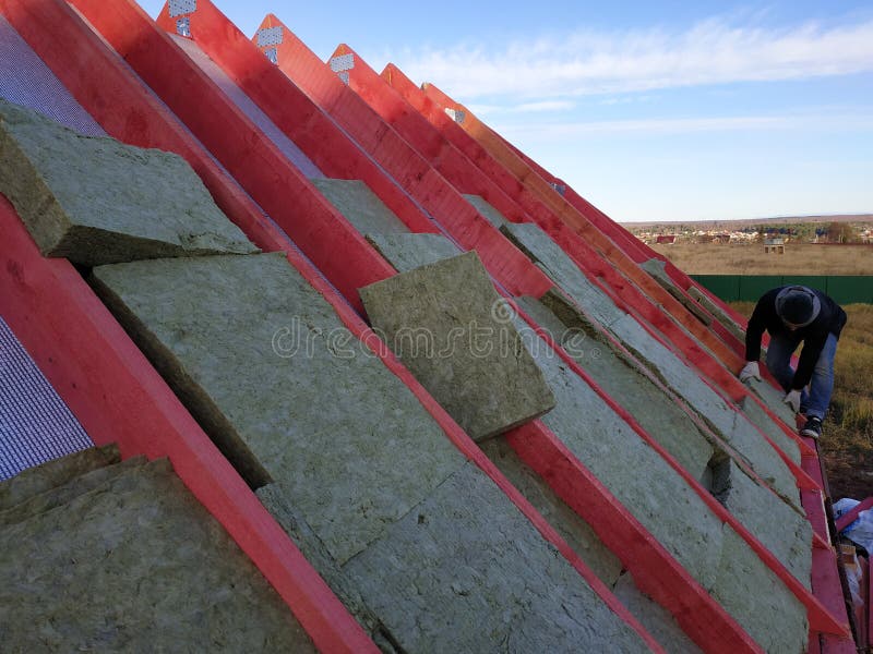 Roof Insulation Using Mineral Wool, Insulation Outside the Roof Stock Image Image of fixing