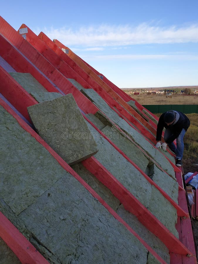 Roof Insulation Using Mineral Wool, Insulation Outside the Roof Stock Image Image of attic
