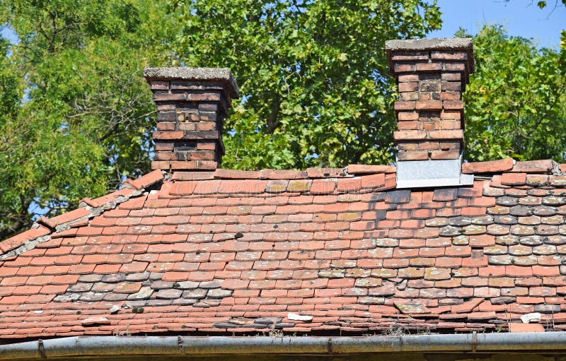 Roof of an old house stock photo