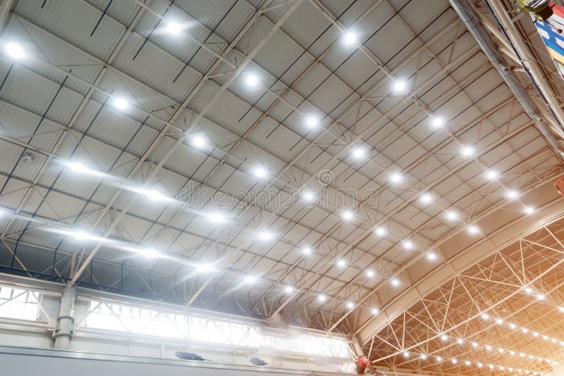 Roof of the pavilion with electric lights on