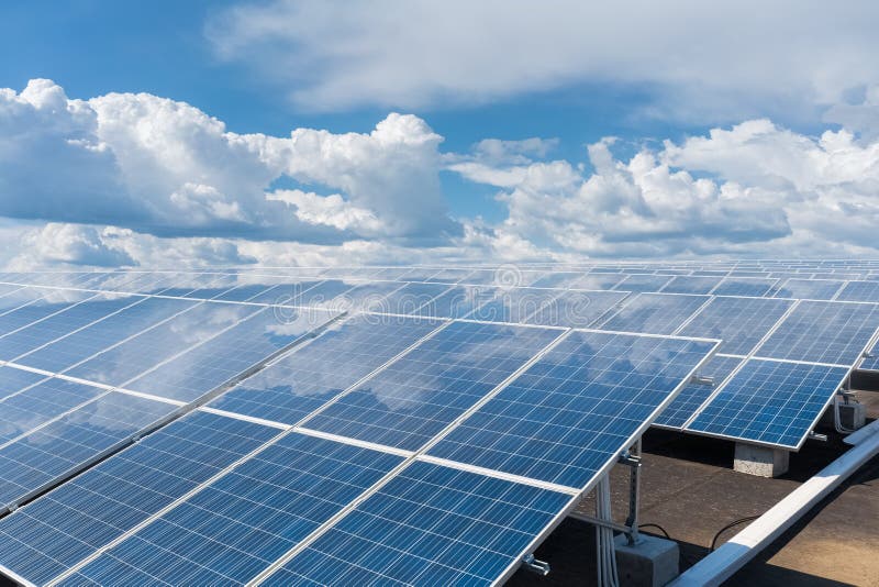 Roof solar panel reflected blue sky stock photo Roof solar panel reflected blue sky stock photo