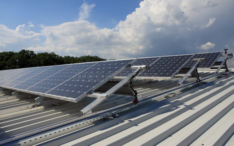 Roof with solar panels. stock images